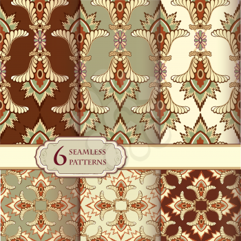 Floral seamless pattern set in vintage style. Abstract vector texture. Geometric backgrounds collection.