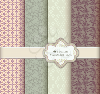 Floral pattern set. Geometric fabric seamless textures and frame decor