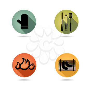 Barbecue icons. Grill food set. BBQ sign silhouettes.