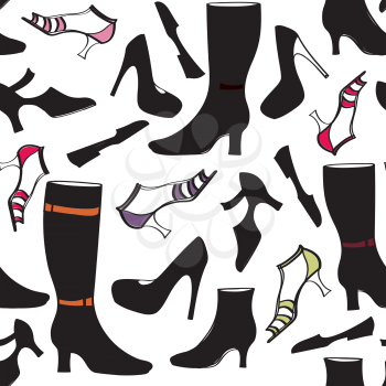 Shoes icon seamless pattern. Fashion footwear boots silhouettes background