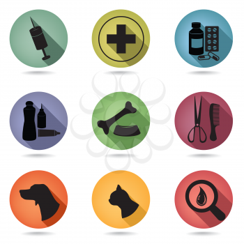 Pets care icons set. Vet clinic symbol. Veterinary Medical pharmacy signs