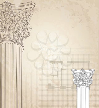 Classic columns seamless background. Roman corinthian column. Illustration on white background for design sketch 