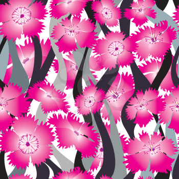 Flower wave seamless background. Floral pattern in retro 1960s style.
