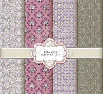 Flourish damask seamless pattern set in vintage style. Abstract ornament. Floral texture. Geometric oriental background