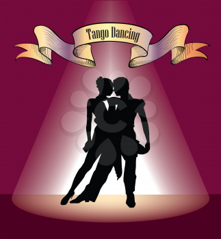 Dancing club poster. Couple dancing. Beautiful professional dancers perform tango dance with passion.