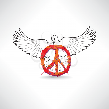 Peace symbol. Dove with pacifism sign isolated. International peace day emblem.