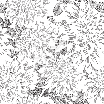 Floral seamless pattern. Flower chrysanthemum  sketch chinese style background. Flourish seamless texture with flowers.