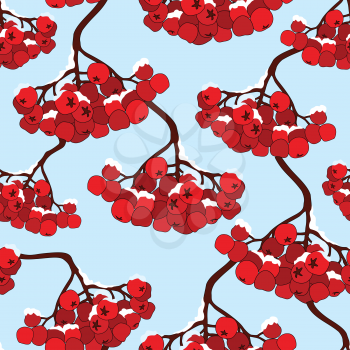 Floral seamless pattern. Winter holiday background, rowan berry branch