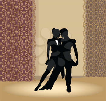 Dancing club poster. Couple dancing. Beautiful professional dancers perform tango dance with passion.