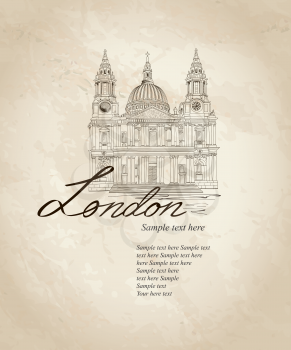 St. Paul Cathedral, London, UK. Hand Drawn Illustration. Vector vintage background.
