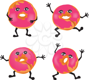 Dough nut cartoon vector set. Icon appetizing tasty donut with pink glaze isolated on a white background.