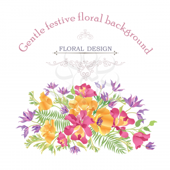 Floral background. Flower bouquet cover. Flourish pattern for greeting card design