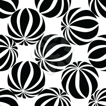 Abastract geometric striped balls seamless pattern. Circle grid texture for wallpaper, surface or cover. Black and white background. Abstraction wallpaper