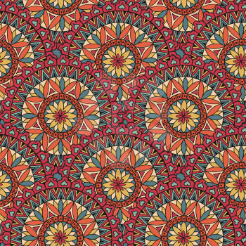 Abstract seamless pattern with circular ornament Swirl geometric doodle texture. Ornamental tiled orienatal background.