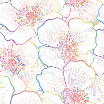 Floral seamless pattern. Flower outline background. Floral decorative seamless texture with flowers.