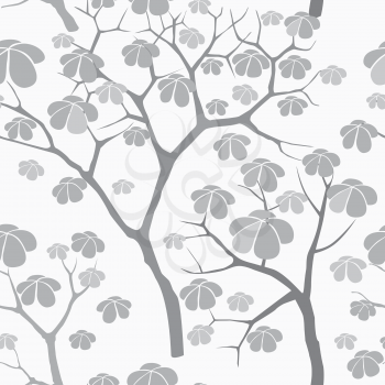 Tree seamless vector pattern. Japanese garden tiled background. Plant seamless texture of the branches on the white background Floral decor