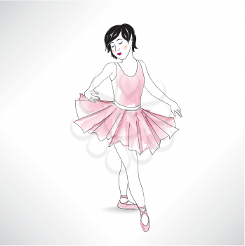 Girl dancing in ballet shoes and ballet tutu. Little ballerina isolated. Ballet class dance illustration.