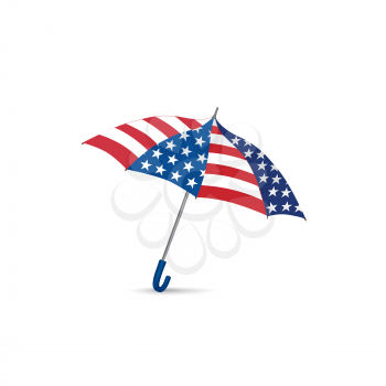 USA flag colored umbrella. Season american fashion accessory. Travel USA sign
