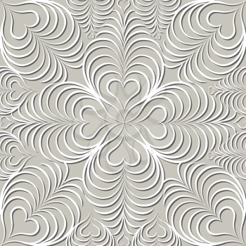 Flourish lace line pattern. Abstract floral geometric seamless  background. Fantastic flowers and hearts ornament