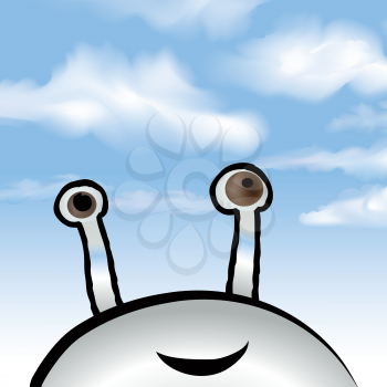 Sky with clouds background. Fictional animal looking at the cloudy sky. ETS dreaming concept vector illustration