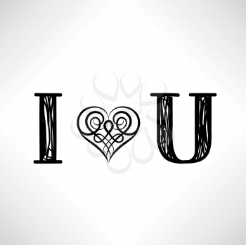Lettering I love you. Love you mom.  Love heart line card  decor in celtic style