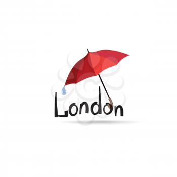 London sign with lettering London  and umbrella