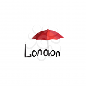 London sign with lettering London  and umbrella