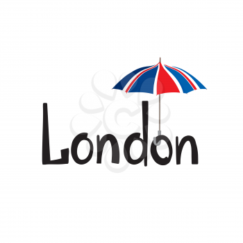 London sign hand lettering. British jack flag colored umbrella