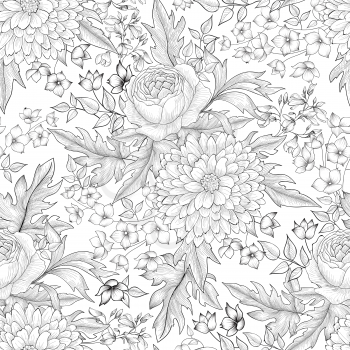 Flower bouquet seamless pattern. Floral sketch background. Engraving wallpaper