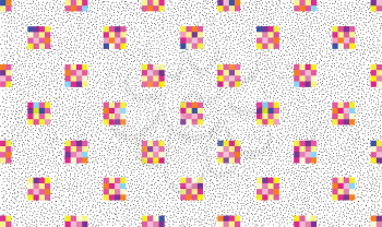 Abstract pixel square seamless pattern. Stylish dotted background in 1980s fabric style