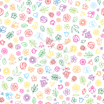 Floral icon seamless pattern.  Flowers and leaves summer background