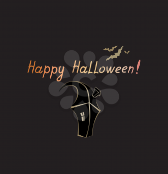 Halloween greeting card. Holiday background with lettering and bat