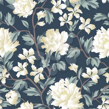 Floral seamless pattern. Fantastic flowers chinese style background. Flourish wallpaper with plants and flowers chrysanthemum.