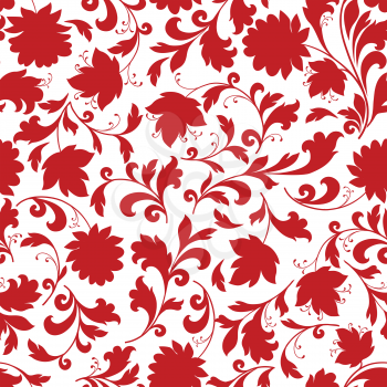 Floral seamless pattern. Flower silhouette ornament. Ornamental flourish background, ethnic style