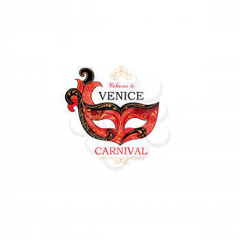Venice sign with venetian carnival party eye mask. Travel Italy icon.