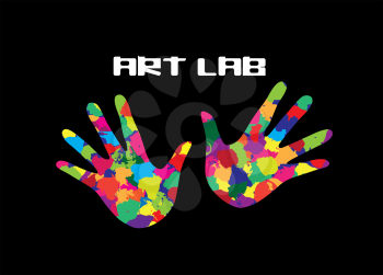 Art Lab Icon. Painted Hands Inspiration concept for art education school