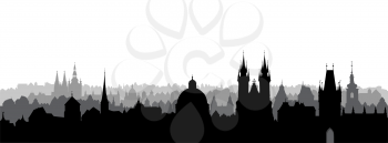 Prague city, Czech. Urban skyline with cathedral landmark buildings silhouette. Travel Prague background