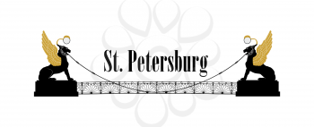 St. Petersburg city symbol, Russia. Bank bridge with winged lions Landmark silhouette, Griboedov Canal view. Russian cityscape background. Street icon of  Saint Petersburg