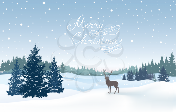 Christmas snowfall background. Snow winter landscape. Merry Christmas skyline. Winter nature holiday greeting card design.