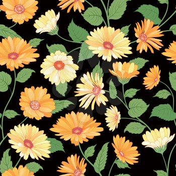 Floral pattern. Flower marigold seamless background. Flourish ornamental garden