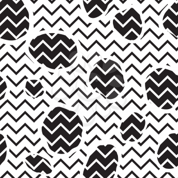 Abstact seamless pattern. Zig-zag line and dot texture. Diagonal line black and white dotted ornament.