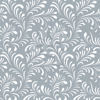 Floral seamless pattern with leaves. Abstract swirl line leaf bloom background. 