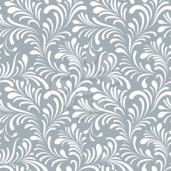 Floral seamless pattern with leaves. Abstract swirl line leaf bloom background. 