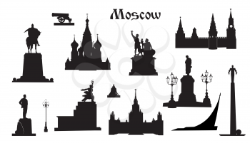 Moscow city symbol set, Russia. Tourist landmark icon collection. Russian famous places and monuments in Moscow. Travel Russia design elements.