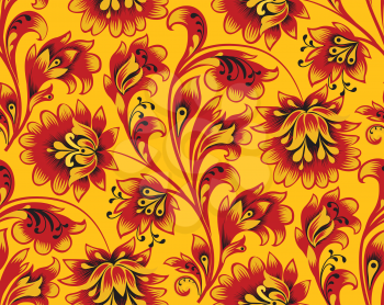 Floral seamless pattern. Flower ornament. Ornamental flourish background in traditional folk russian style