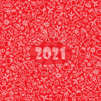 Christmas icon holiday background with numbers 2021. Happy New Year wallpaper. Winter holiday grunge greeting card design. Happy Winter Holiday Doodle Greeting Card with handwritten Lettering 2021