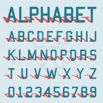 Font alphabet with shadow. Letters and numbers template. Vector illustration.