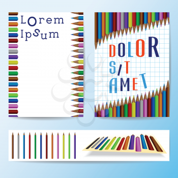 Set of Abstract Brochures, Flyers template with Colored Pencils. Vector design.