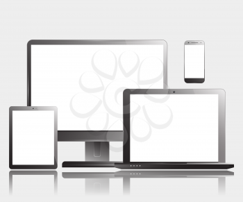 Smartphone Computer Monitor Tablet Laptop Set. Realistic vector illustration.