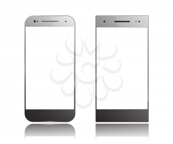 Smartphone Isolated on White Background. Two Smart Phone. Mockup Design Mobile Phone. Vector Illustration.